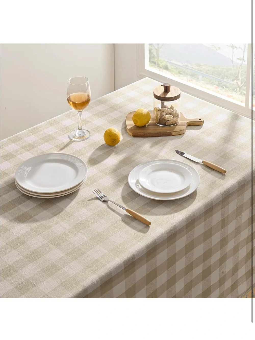 NEW Softalker Checkered Tablecloth, Linen Texture Cotton Gingham w/Tassels